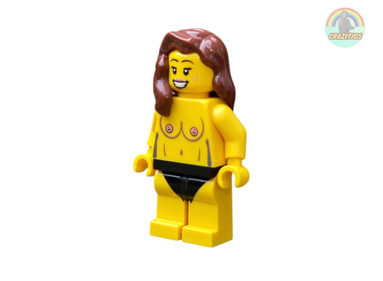 Nackte Lego Minifigur mit Brüsten in schwarzer Unterwäsche