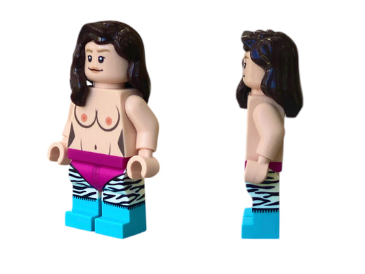Naked building block figure with breasts &amp; zebra leggings