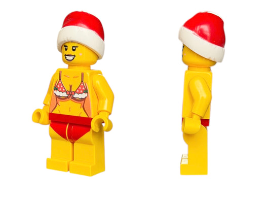 Sexy building block figure in a Christmas bikini