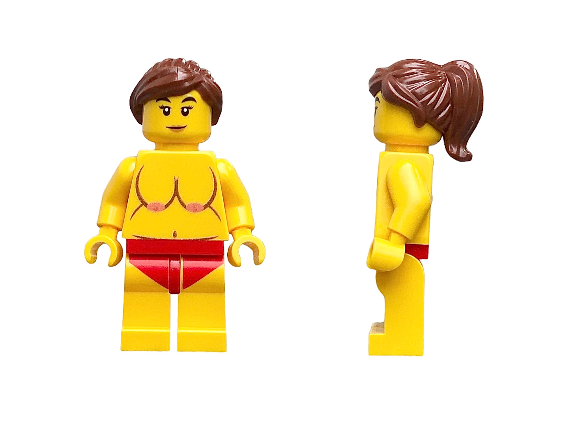 Naked Lego minifigure with hanging breasts